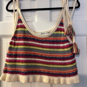 Zara Colorful Striped Knit Tank with Tassels
